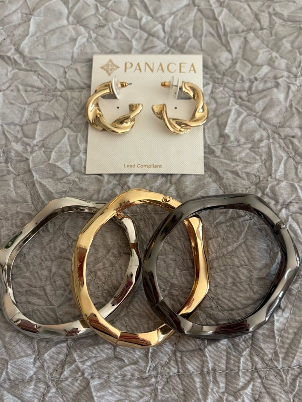 Panacea Cache Gold and Silver Twisted Hoop Earrings and Bangle Set